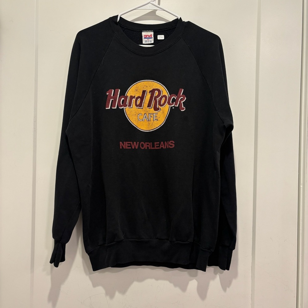 Vintage Hard Rock Cafe New Orleans Sweatshirt Anvil Black XL Made USA 90s Logo